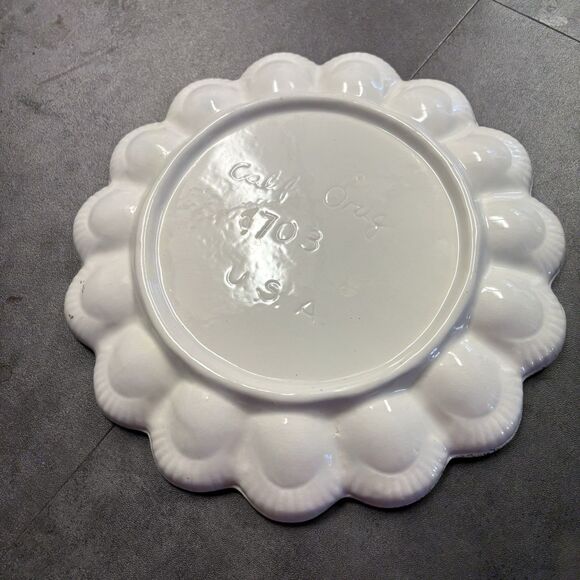 VTG MCM California Originals Pottery Deviled Egg Plate Fall Leaves White Gold - Picture 3 of 5